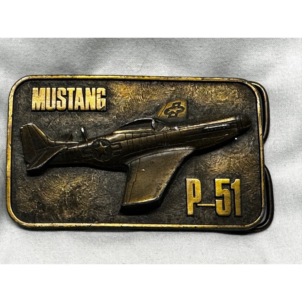 Vintage 1981 The Buckle Connection P-51 Mustang Airplane Belt Buckle‎ Brass Tone